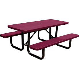 Leisure Craft™ 6' Rectangular Standard Picnic Table Perforated Metal Portable Burgundy T6XPP-PERF-BURGUNDY