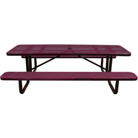 Leisure Craft™ 8' Rectangular Standard Picnic Table Perforated Metal Portable Burgundy T8XPP-PERF-BURGUNDY
