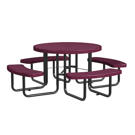 Round Picnic Table, Burgundy, In Ground Mount, 46 in MPN:T46ROIG-BURGUNDY