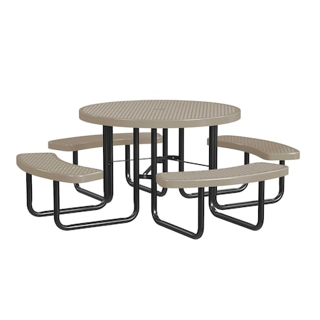 Round Portable Picnic Table, Beige, 46 in MPN:T46ROP-BEIGE