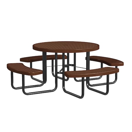 Round Portable Picnic Table, Brown, 46 in MPN:T46ROP-BROWN