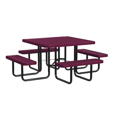Square Picnic Table, Burgundy, Surface Mount, 46 in MPN:T46SQSM-BURGUNDY