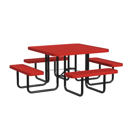 Square Picnic Table, Red, Surface Mount, 46 in MPN:T46SQSM-RED