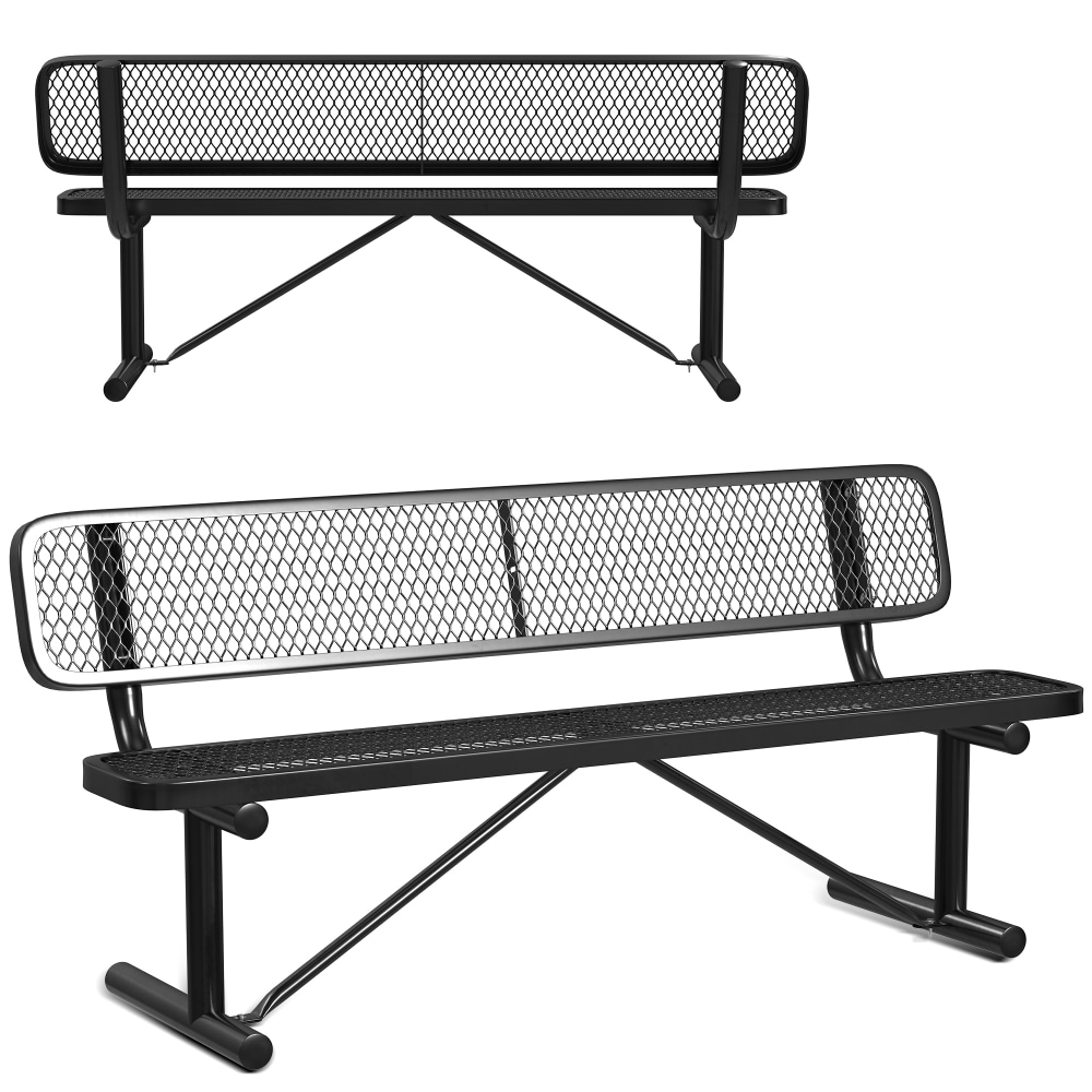 Leisure Craft Outdoor Bench With Back, 32-5/8inH x 72inW x 23-3/4inD, Black MPN:B6WBP-BLACK