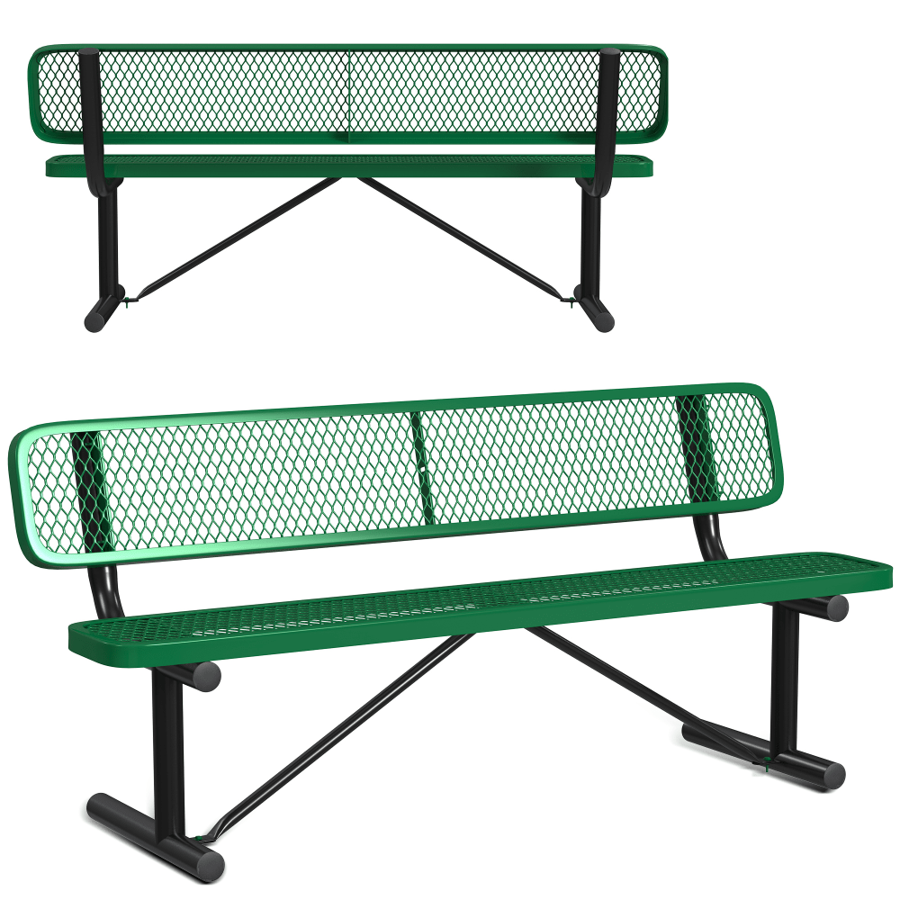 Leisure Craft Outdoor Bench With Back, 32-5/8inH x 72inW x 23-3/4inD, Black/Green MPN:B6WBP-GREEN