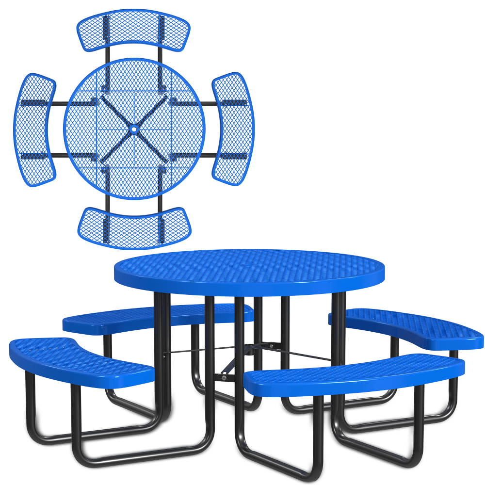 Leisure Craft Round Outdoor Picnic Table, 29-1/4inH x 81inW x 81inD, Black/Blue MPN:T46ROP-BLUE