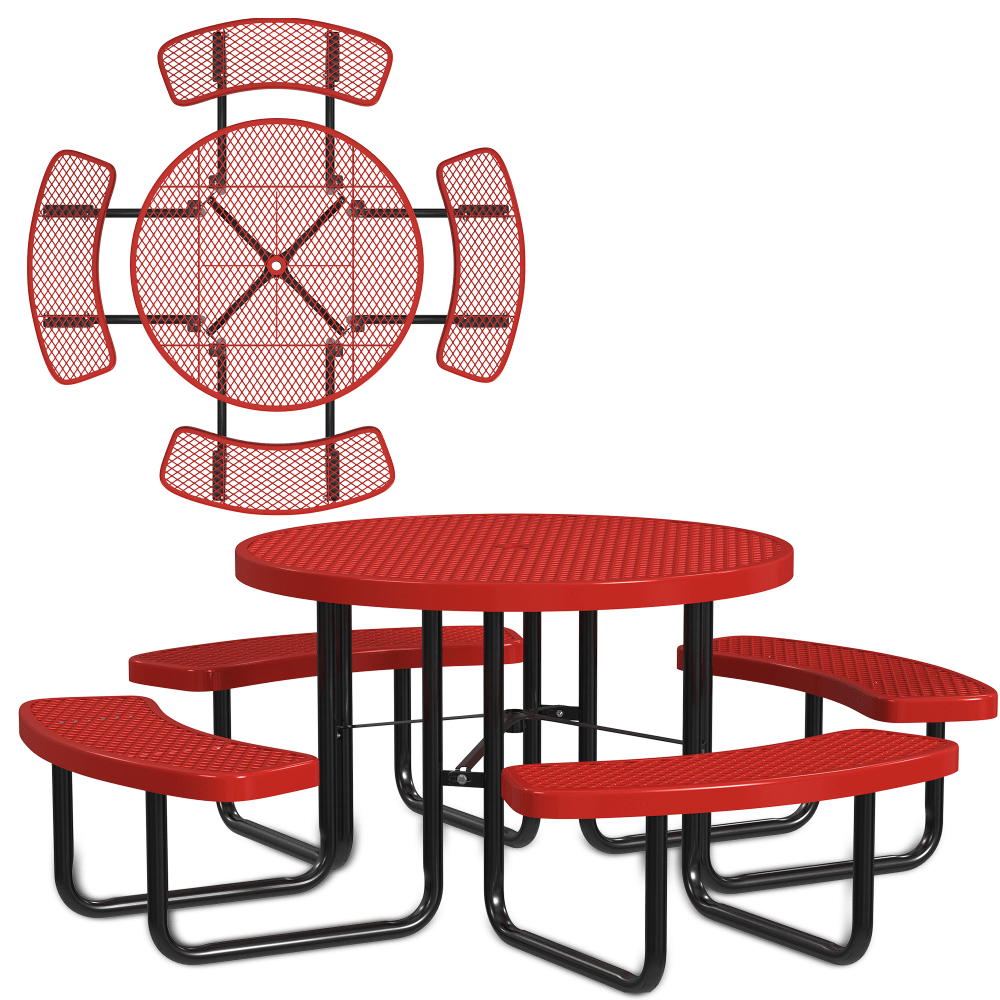 Leisure Craft Round Outdoor Picnic Table, 29-1/4inH x 81inW x 81inD, Black/Red MPN:T46ROP-RED