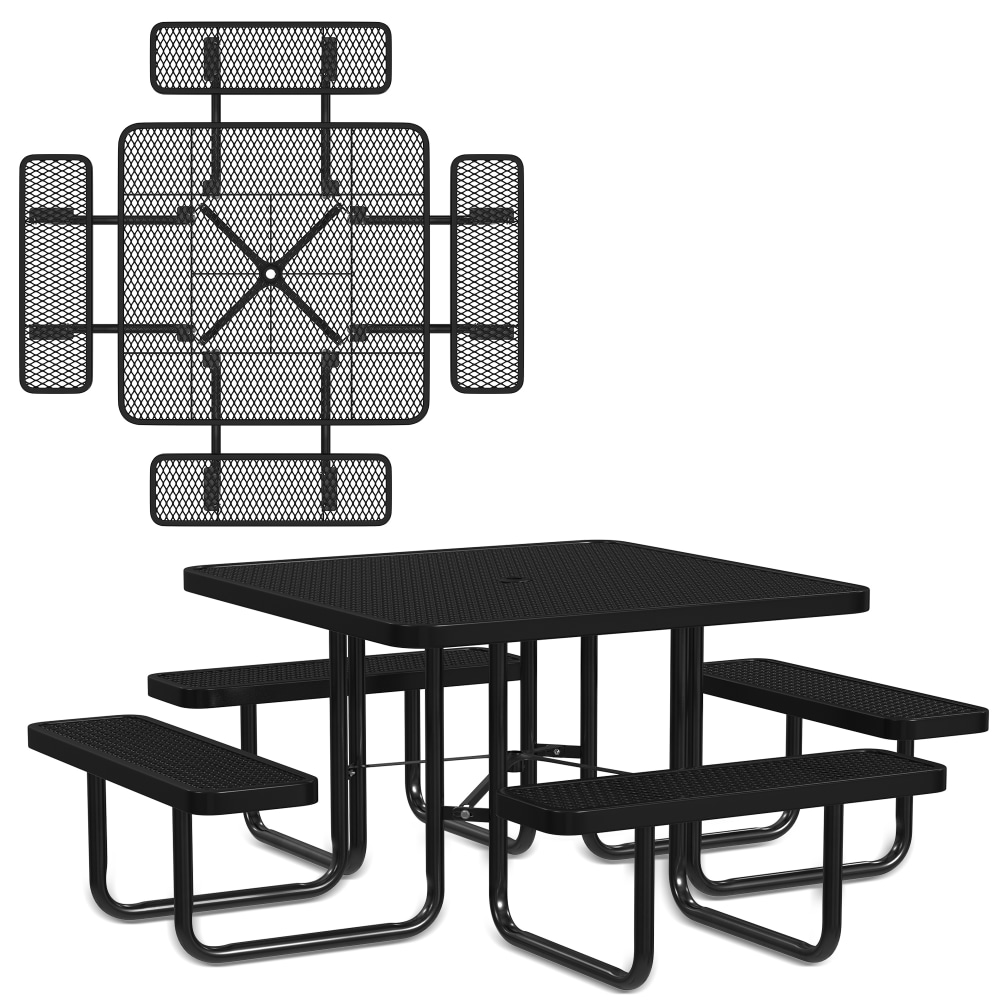 Leisure Craft Square Outdoor Picnic Table, 29-1/4inH x 80inW x 80inD, Black MPN:T46SQP-BLACK