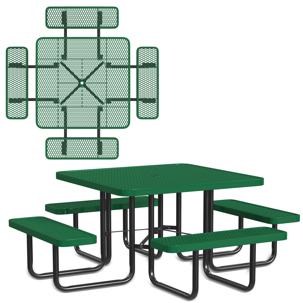 Leisure Craft Square Outdoor Picnic Table, 29-1/4inH x 80inW x 80inD, Black/Green MPN:T46SQP-GREEN