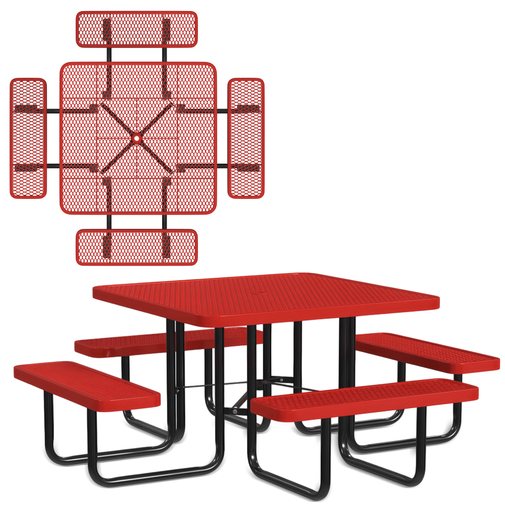 Leisure Craft Square Outdoor Picnic Table, 29-1/4inH x 80inW x 80inD, Black/Red MPN:T46SQP-RED