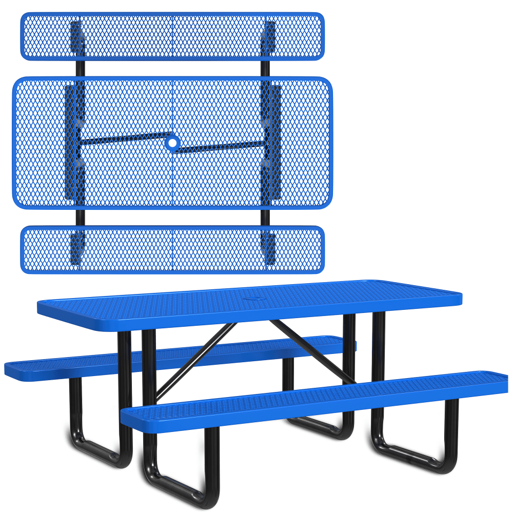Leisure Craft Rectangle Outdoor Picnic Table, 29-11/16inH x 72inW x 62inD, Black/Blue MPN:T6XPP-BLUE