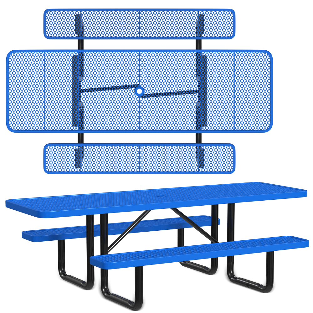 Leisure Craft Rectangle ADA Outdoor Picnic Table, 29-11/16inH x 96inW x 62inD, Black/Blue MPN:T8XPP-ADA-BLUE