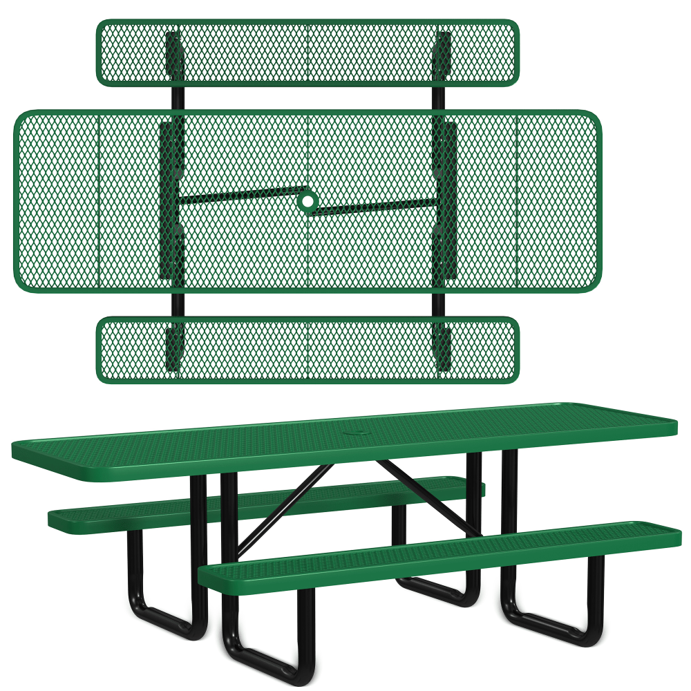 Leisure Craft Rectangle ADA Outdoor Picnic Table, 29-11/16inH x 96inW x 62inD, Black/Green MPN:T8XPP-ADA-GREEN