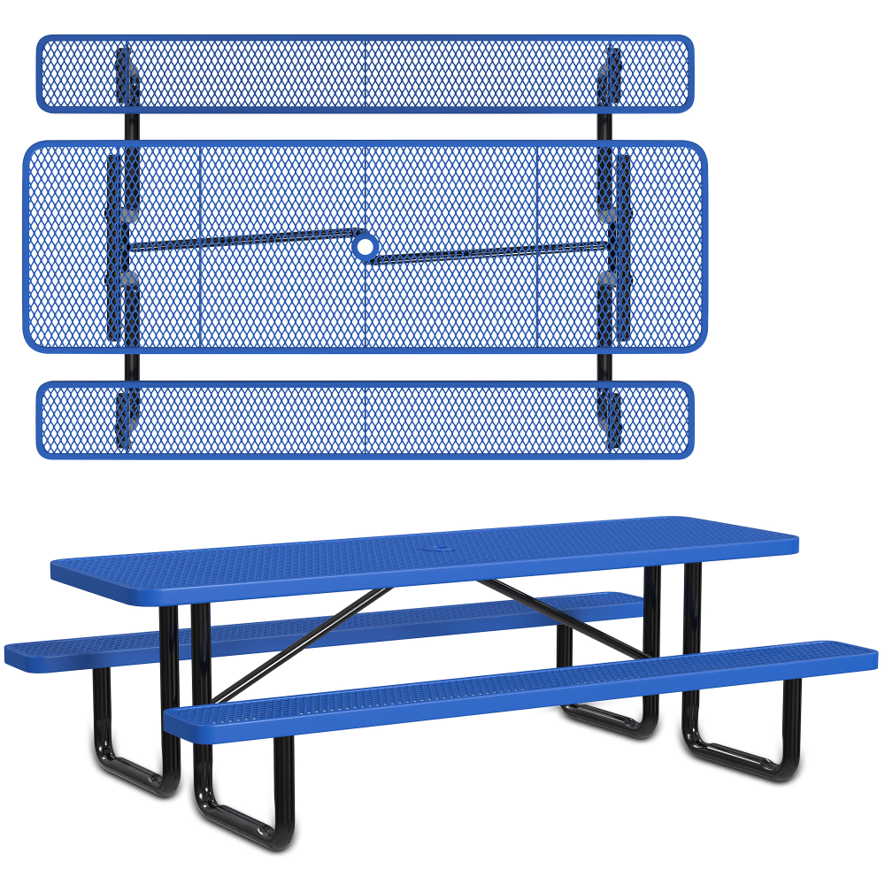 Leisure Craft Rectangle Outdoor Picnic Table, 29-11/16inH x 96inW x 62inD, Black/Blue MPN:T8XPP-BLUE