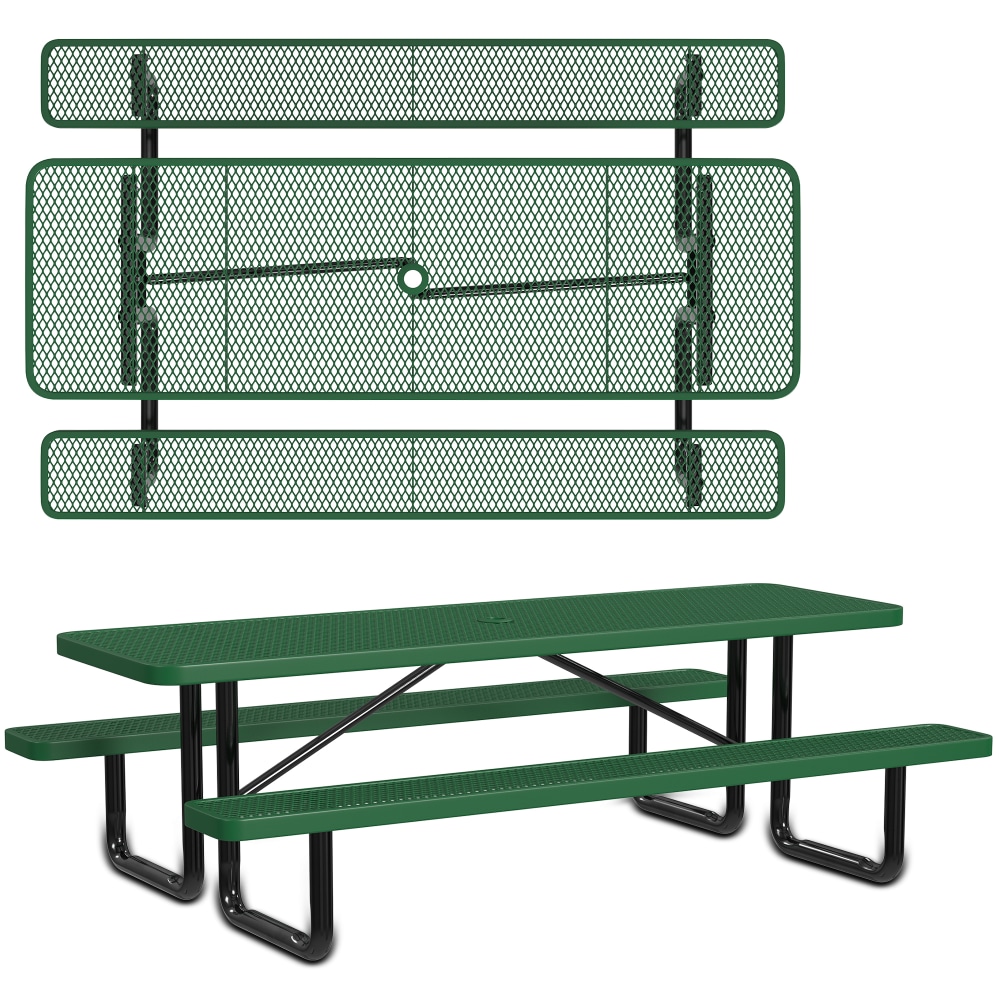 Leisure Craft Rectangle Outdoor Picnic Table, 29-11/16inH x 96inW x 62inD, Black/Green MPN:T8XPP-GREEN