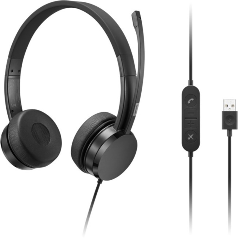 Lenovo USB-A Wired Stereo On-Ear Headset (with Control Box) - Stereo - USB Type A - Wired - 32 Ohm - 20 Hz to 20 kHz - 4XD1K18260 MPN:4XD1K18260