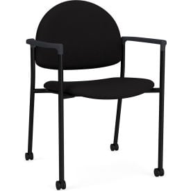 Lesro Chat Guest Chair with Casters Black Frame Onyx Black Armrests Open House Black Fabric CX1131.SBK.COX.F04-01OHBK