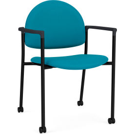 Lesro Chat Guest Chair with Casters Black Frame Onyx Black Armrests Open House Waterfall Fabric CX1131.SBK.COX.F04-01OHWF