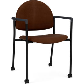 Lesro Chat Guest Chair with Casters Black Frame Onyx Black Armrests Patriot Plus Mocha Vinyl CX1131.SBK.COX.F04-01PPMO