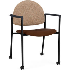 Lesro Chat Guest Chair with Casters Black Frame Connelly Wren Back Patriot Plus Mocha Vinyl Seat CX1131.SBK.COX.F04-02COWN.03PPMO