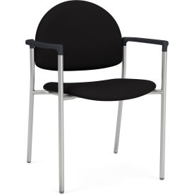 Lesro Chat Guest Chair Silver Frame Onyx Black Armrests Open House Black Fabric CX1131.SSV.COX-01OHBK