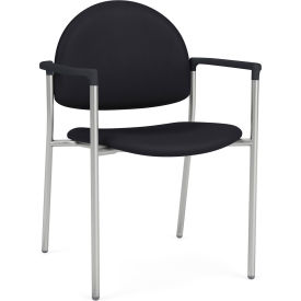 Lesro Chat Guest Chair Silver Frame Onyx Black Armrests Patriot Plus Black Vinyl CX1131.SSV.COX-01PPBK