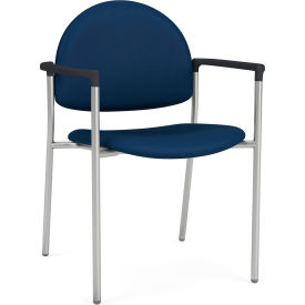 Lesro Chat Guest Chair Silver Frame Onyx Black Armrests Patriot Plus Imperial Blue Vinyl CX1131.SSV.COX-01PPIB