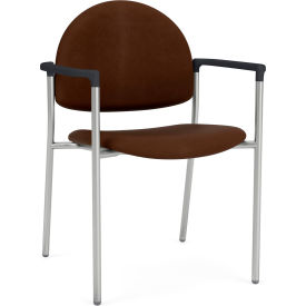 Lesro Chat Guest Chair Silver Frame Onyx Black Armrests Patriot Plus Mocha Vinyl CX1131.SSV.COX-01PPMO