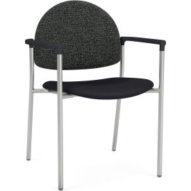 Lesro Chat Guest Chair Silver Frame Connelly Crow Fabric Back Patriot Plus Black Vinyl Seat CX1131.SSV.COX-02COCR.03PPBK