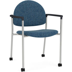 Lesro Chat Guest Chair with Casters Silver Frame Onyx Black Armrests Connelly Blue Jay Fabric CX1131.SSV.COX.F04-01COBJ