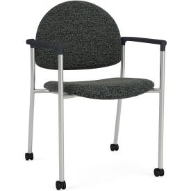 Lesro Chat Guest Chair with Casters Silver Frame Onyx Black Armrests Connelly Crow Fabric CX1131.SSV.COX.F04-01COCR