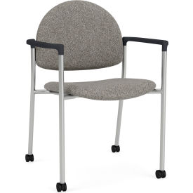 Lesro Chat Guest Chair with Casters Silver Frame Onyx Black Armrests Connelly Dove Fabric CX1131.SSV.COX.F04-01CODO