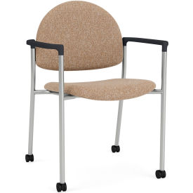 Lesro Chat Guest Chair with Casters Silver Frame Onyx Black Armrests Connelly Wren Fabric CX1131.SSV.COX.F04-01COWN