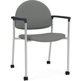 Lesro Chat Guest Chair with Casters Silver Frame Onyx Black Armrests Open House Asteroid Fabric CX1131.SSV.COX.F04-01OHAS