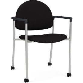 Lesro Chat Guest Chair with Casters Silver Frame Onyx Black Armrests Open House Black Fabric CX1131.SSV.COX.F04-01OHBK