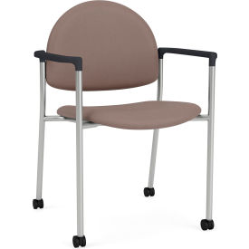 Lesro Chat Guest Chair with Casters Silver Frame Onyx Black Armrests Open House Goose Fabric CX1131.SSV.COX.F04-01OHGS