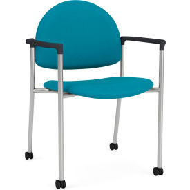 Lesro Chat Guest Chair with Casters Silver Frame Onyx Black Armrests Open House Waterfall Fabric CX1131.SSV.COX.F04-01OHWF