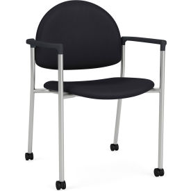 Lesro Chat Guest Chair with Casters Silver Frame Onyx Black Armrests Patriot Plus Black Vinyl CX1131.SSV.COX.F04-01PPBK