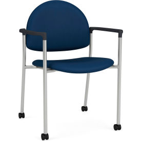 Lesro Chat Guest Chair w/ Casters Silver Frame Onyx Blk Armrests Patriot Plus Imperial Blue Vinyl CX1131.SSV.COX.F04-01PPIB