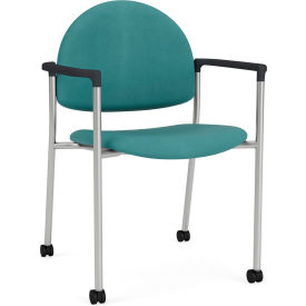 Lesro Chat Guest Chair with Casters Silver Frame Onyx Black Armrests Patriot Plus Sea Vinyl CX1131.SSV.COX.F04-01PPSE