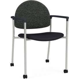 Lesro Chat Guest Chair w/ Casters Silver Frame Connelly Crow Fabric Back Patriot Plus Black Seat CX1131.SSV.COX.F04-02COCR.03PPBK
