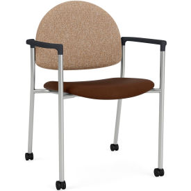 Lesro Chat Guest Chair with Casters Silver Frame Connelly Wren Back Patriot Plus Mocha Vinyl Seat CX1131.SSV.COX.F04-02COWN.03PPMO