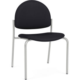 Lesro Chat Armless Guest Chair Silver Frame Patriot Plus Black Vinyl CX1132.SSV-01PPBK