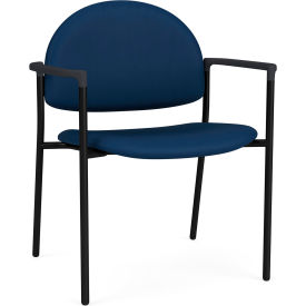 Lesro Chat Wide Guest Chair Black Frame Onyx Black Armrests Patriot Plus Imperial Blue Vinyl CX1231.SBK.COX-01PPIB