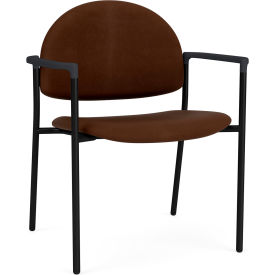 Lesro Chat Wide Guest Chair Black Frame Onyx Black Armrests Patriot Plus Mocha Vinyl CX1231.SBK.COX-01PPMO