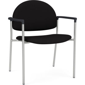 Lesro Chat Wide Guest Chair Silver Frame Onyx Black Armrests Open House Black Fabric CX1231.SSV.COX-01OHBK
