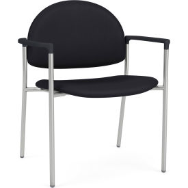 Lesro Chat Wide Guest Chair Silver Frame Onyx Black Armrests Patriot Plus Black Vinyl CX1231.SSV.COX-01PPBK
