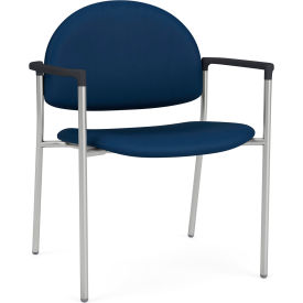 Lesro Chat Wide Guest Chair Silver Frame Onyx Black Armrests Patriot Plus Imperial Blue Vinyl CX1231.SSV.COX-01PPIB