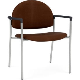 Lesro Chat Wide Guest Chair Silver Frame Onyx Black Armrests Patriot Plus Mocha Vinyl CX1231.SSV.COX-01PPMO