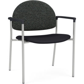 Lesro Chat Wide Guest Chair Silver Frame Connelly Crow Fabric Back Patriot Plus Black Vinyl Seat CX1231.SSV.COX-02COCR.03PPBK